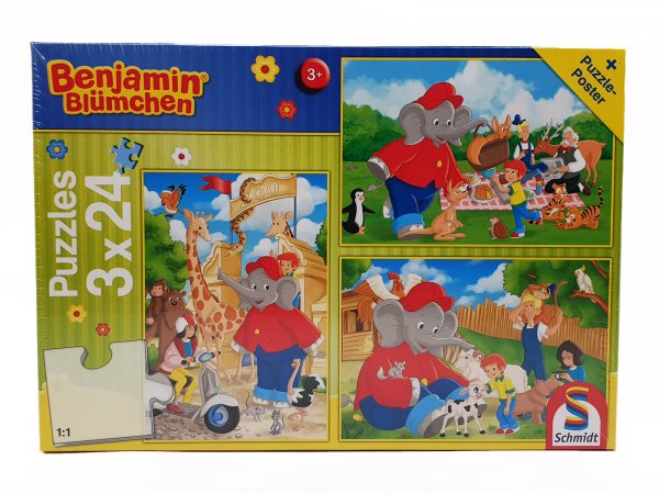 Schmidt Spiele - Kinderpuzzle - Benjamin Blümchen, Im Zoo, 3x24 Teile